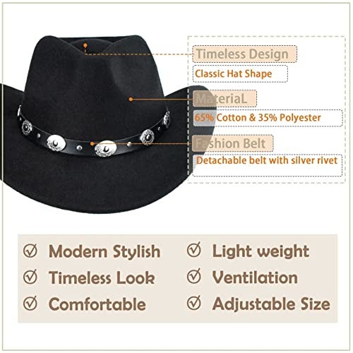 Eohak Shapeable Western Cowboy Hat for Men Women Fedoras Wool Cap Felt Cowgirl Jazz Hats with Silver Canyon M-L - Image 5