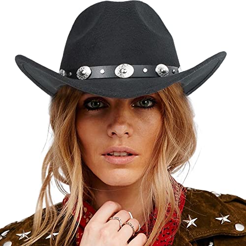 Eohak Shapeable Western Cowboy Hat for Men Women Fedoras Wool Cap Felt Cowgirl Jazz Hats with Silver Canyon M-L - Image 4
