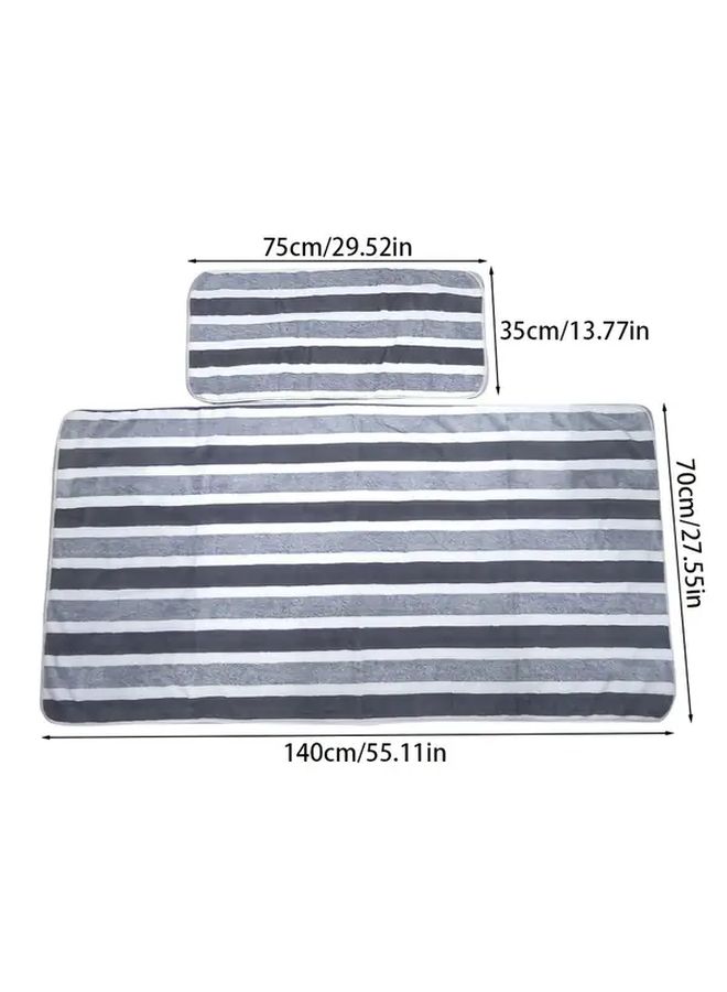 Gray Bath Towel Set Super Soft Quick Dry Highly Absorbent Microfiber Striped Design - Image 3