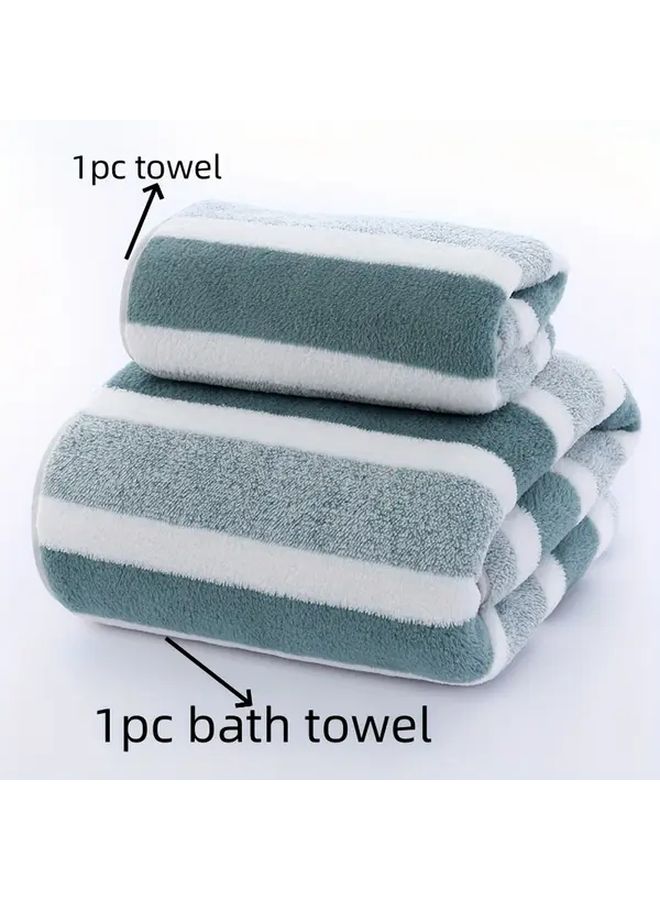 Gray Bath Towel Set Super Soft Quick Dry Highly Absorbent Microfiber Striped Design - Image 1