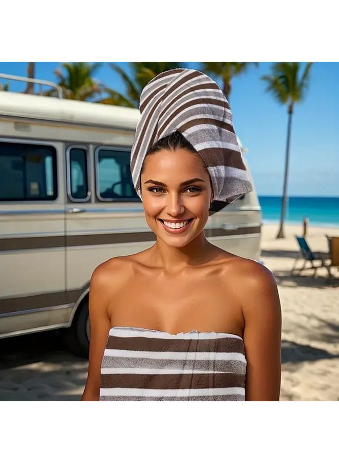 Gray Bath Towel Set Super Soft Quick Dry Highly Absorbent Microfiber Striped Design - Image 5