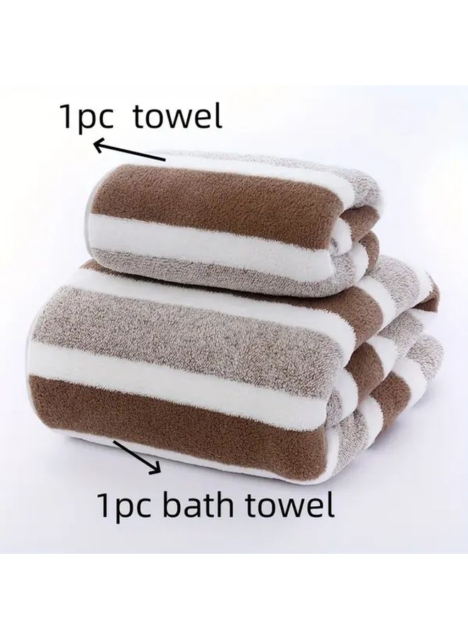 Gray Bath Towel Set Super Soft Quick Dry Highly Absorbent Microfiber Striped Design - Image 2