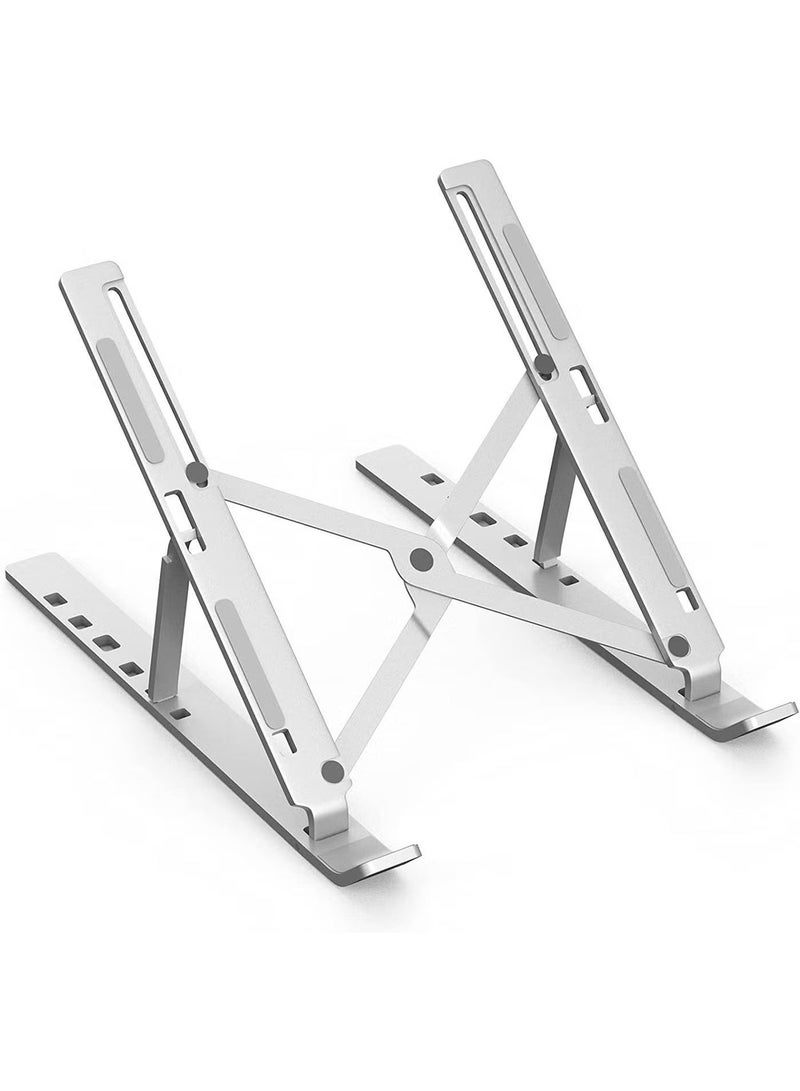 Portable Foldable Aluminum Laptop Stand Ergonomic Adjustable Height Cooling Vent Holder Bracket for Notebook Tablet iPad and MacBook Durable Anti Slip Desktop Riser Silver - Image 1
