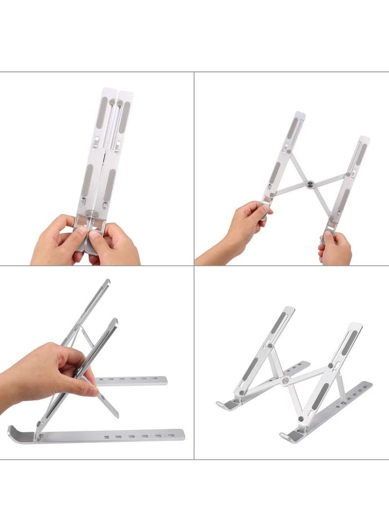 Portable Foldable Aluminum Laptop Stand Ergonomic Adjustable Height Cooling Vent Holder Bracket for Notebook Tablet iPad and MacBook Durable Anti Slip Desktop Riser Silver - Image 2