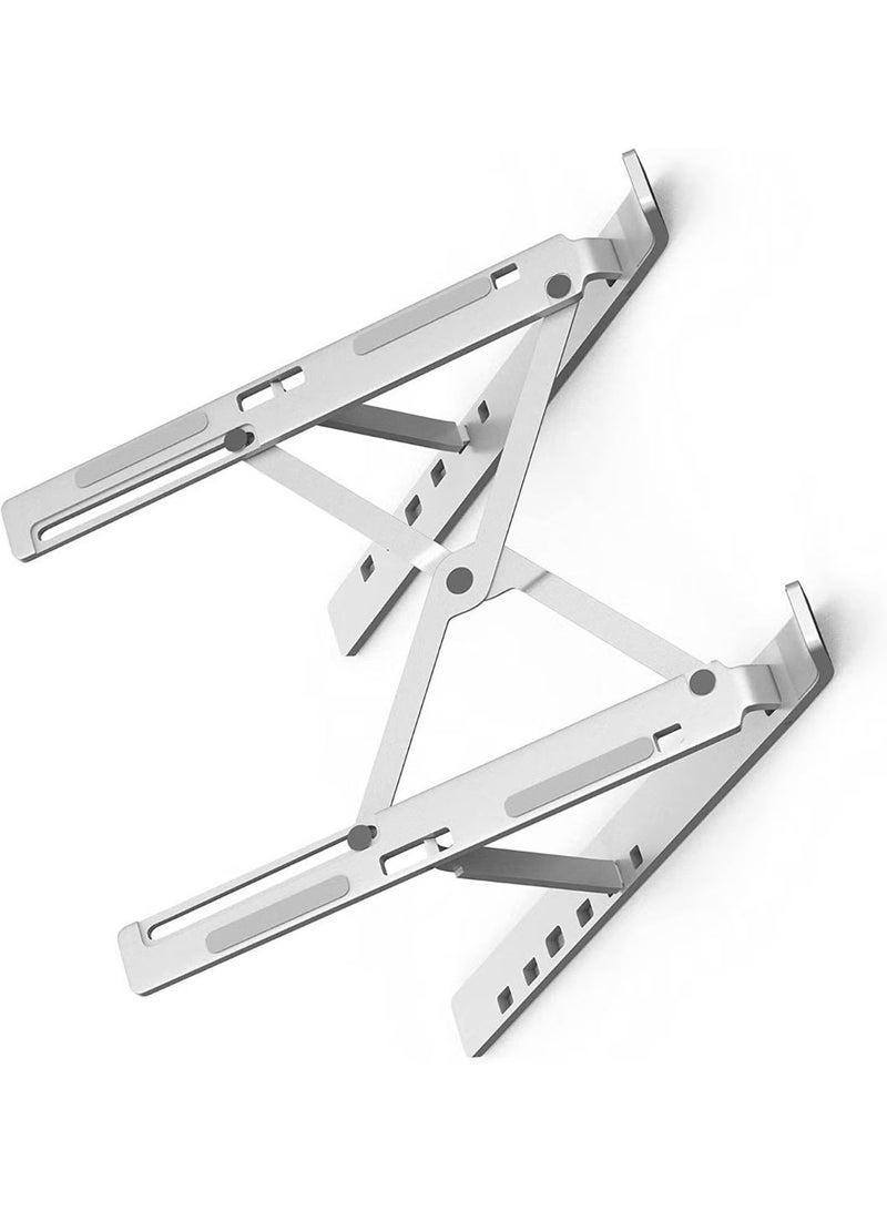 Portable Foldable Aluminum Laptop Stand Ergonomic Adjustable Height Cooling Vent Holder Bracket for Notebook Tablet iPad and MacBook Durable Anti Slip Desktop Riser Silver - Image 3