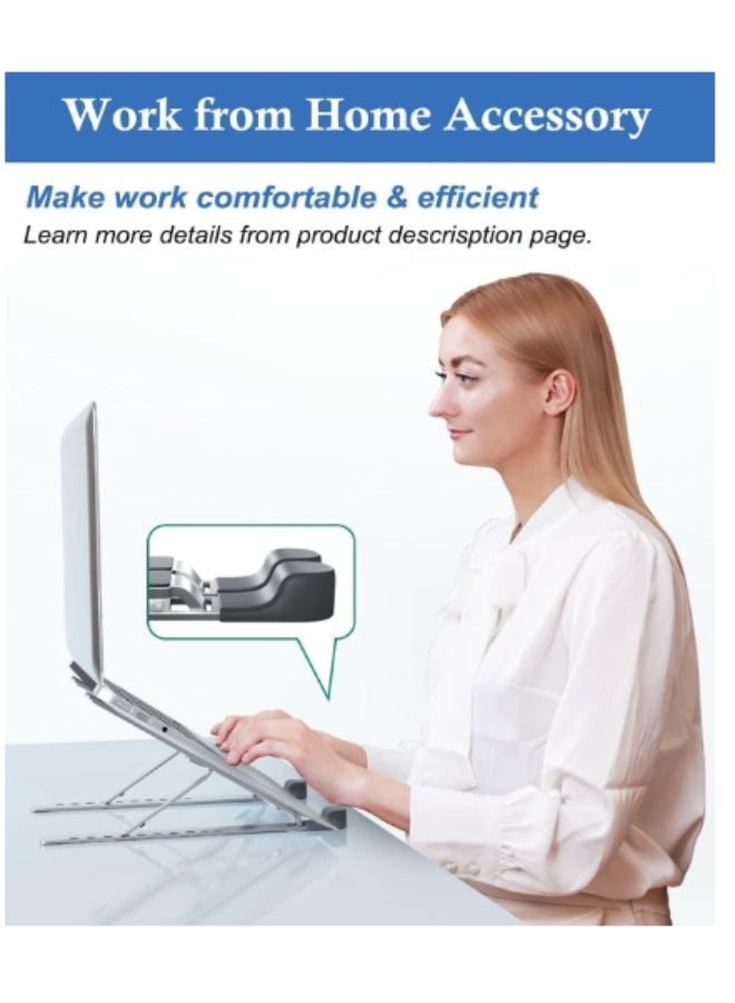 Portable Foldable Aluminum Laptop Stand Ergonomic Adjustable Height Cooling Vent Holder Bracket for Notebook Tablet iPad and MacBook Durable Anti Slip Desktop Riser Silver - Image 5