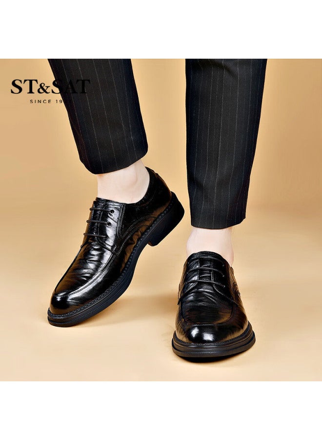 St&sat Men's Shoes Top Layer Sheepskin Men's Hand-grained Leather Business Casual Leather Shoes Men's Shoes Black 42 - Image 4