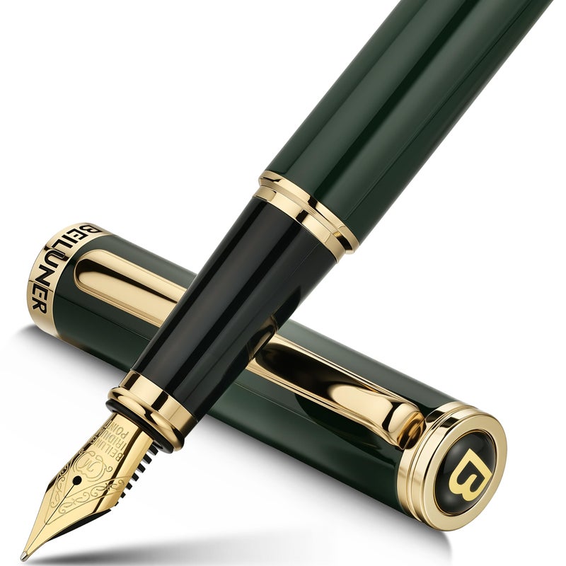 BEILUNER Racing Green Fountain Pen,Stunning Luxury Pens with 24K Gold Finish, Gorgeous 24K Gilded Nib(Medium), Fancy Pen Gift for Men&Women -Ink Converter-Christmas, Office,Fancy,Nice Pen for Writing - Image 1