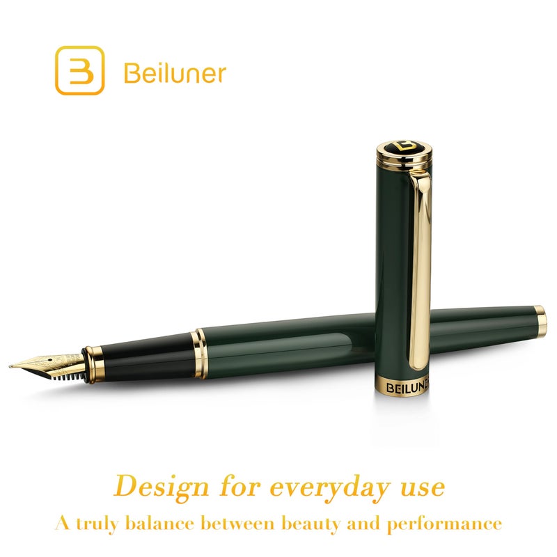 BEILUNER Racing Green Fountain Pen,Stunning Luxury Pens with 24K Gold Finish, Gorgeous 24K Gilded Nib(Medium), Fancy Pen Gift for Men&Women -Ink Converter-Christmas, Office,Fancy,Nice Pen for Writing - Image 2