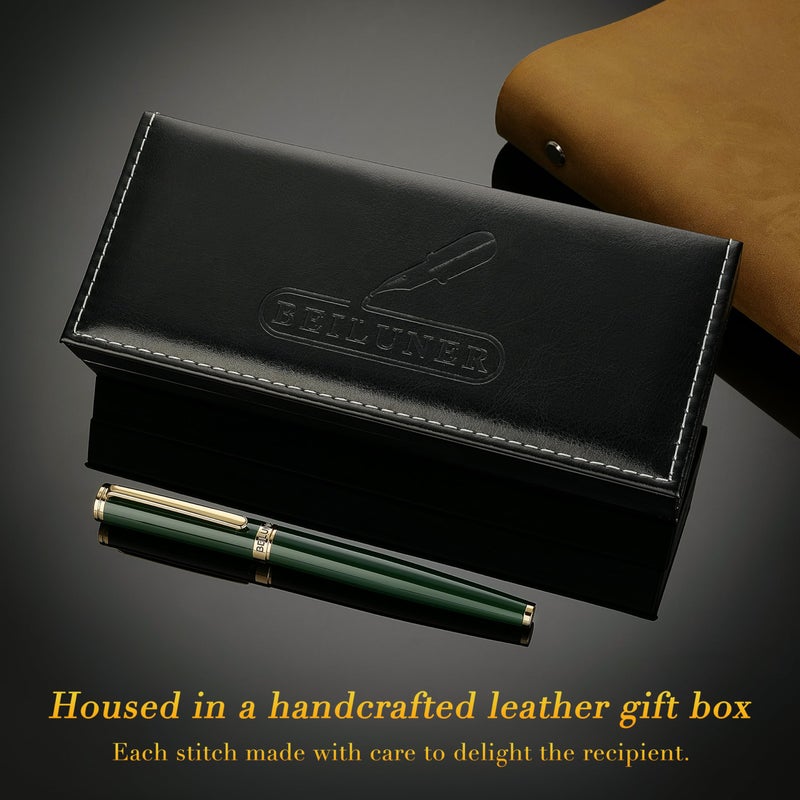BEILUNER Racing Green Fountain Pen,Stunning Luxury Pens with 24K Gold Finish, Gorgeous 24K Gilded Nib(Medium), Fancy Pen Gift for Men&Women -Ink Converter-Christmas, Office,Fancy,Nice Pen for Writing - Image 5