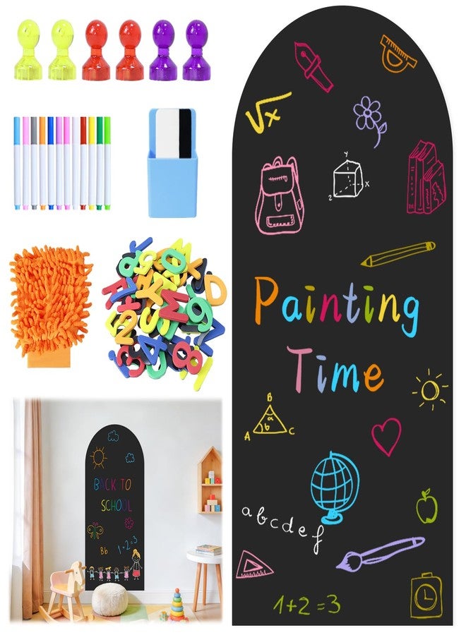TPCSCH 39.3" x 17.5" Black Arch Magnetic Wall Decal Self-Adhesive Chalk Board Wallpaper for Playroom Peel and Stick Magnetic Wall Board with Starter Accessories Matte Finish Arch Wall Decal for Home School - Image 1