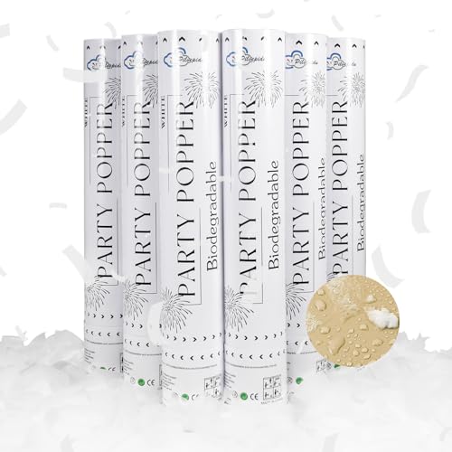 Pilvepidu White Confetti Poppers,Rice Paper For Wedding,Biodegradable Cannon,6Pack Biodegradable Confetti Party Shooters Air Power, Party For Lawns Wedding,Birthday,Outdoor Celebrations - Image 1