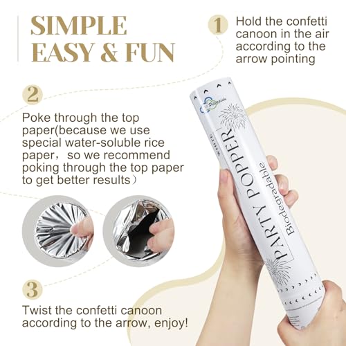Pilvepidu White Confetti Poppers,Rice Paper For Wedding,Biodegradable Cannon,6Pack Biodegradable Confetti Party Shooters Air Power, Party For Lawns Wedding,Birthday,Outdoor Celebrations - Image 5