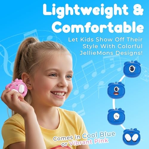 JellieMons PODS Wireless Earbuds for Kids, 3 Changing Faces Motion Sensor Fun Design BT v5.3 USB C Fast Charge Hi-Res Audio 4 Hour Playtime Lightweight Portable Earphones with Loop (JP302PK Pink) - Image 3