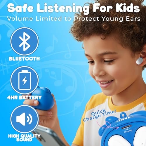 JellieMons PODS Wireless Earbuds for Kids, 3 Changing Faces Motion Sensor Fun Design BT v5.3 USB C Fast Charge Hi-Res Audio 4 Hour Playtime Lightweight Portable Earphones with Loop (JP302PK Pink) - Image 2