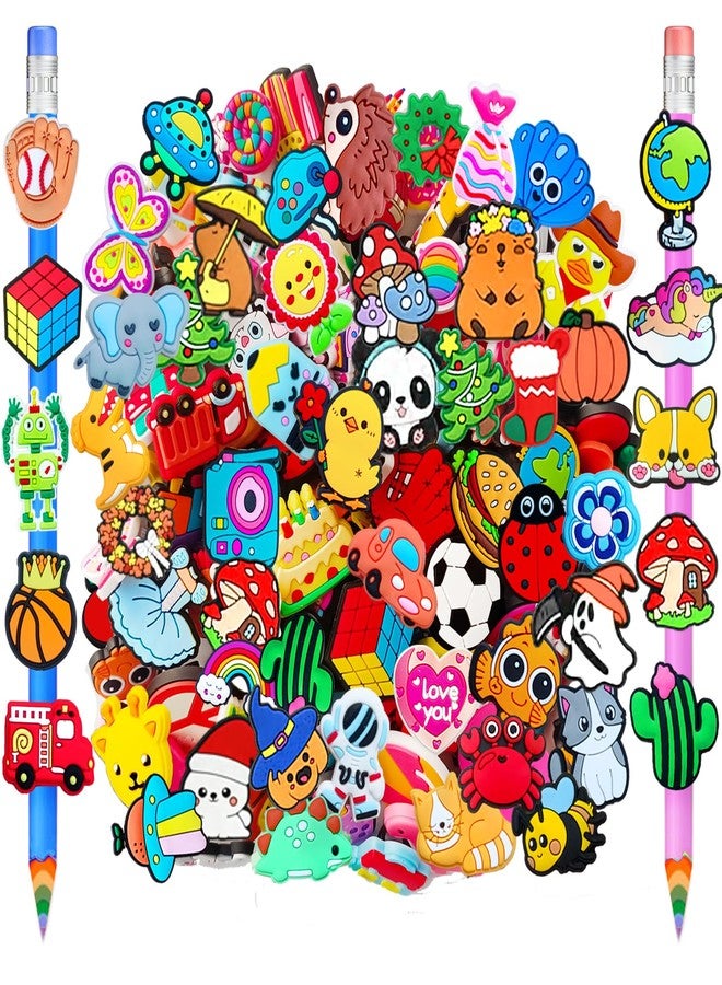 Blvochnnt 100 Pcs Pencil Toppers Decoration,Pen Straw Topper Clips Decor Bulk Pencils Topper Charm Accessories for Students Classroom Rewards Prize Shcool Supplies Gifts - Image 1