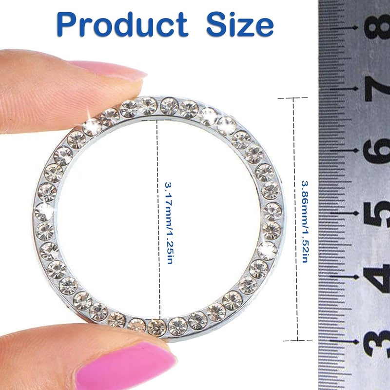 Orrdice 2pcs Bling Car Engine Start Button Cover Diamond Crystal Push Start Stop Button Ring Sparkly Bling Ignition Button Cover Rhinestone Keyless Ignition Ring Universal Car Accessories (Silver) - Image 2