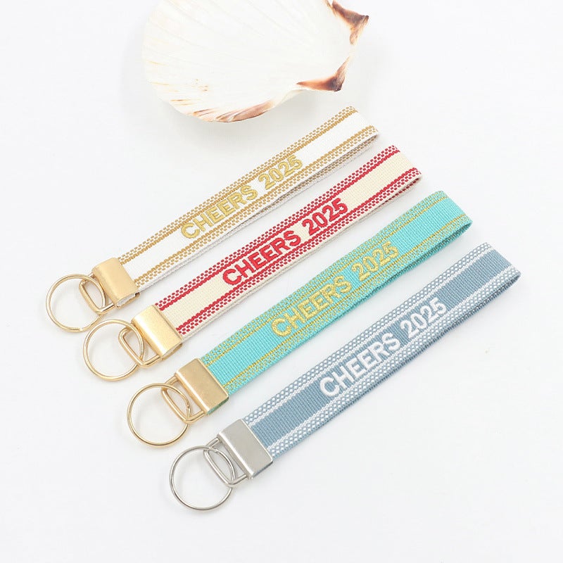 Accessories 2025 Creative Jacquard Webbing Embroidered Letters Key Ring Buckle Mobile Phone Bag Pendant Gift - Image 2