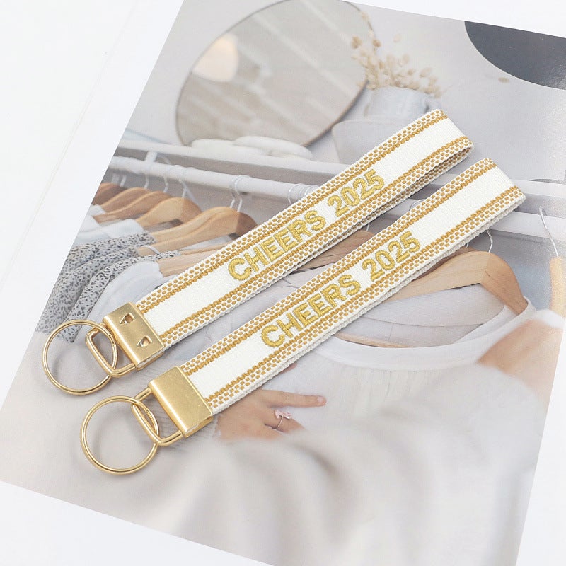 Accessories 2025 Creative Jacquard Webbing Embroidered Letters Key Ring Buckle Mobile Phone Bag Pendant Gift - Image 3
