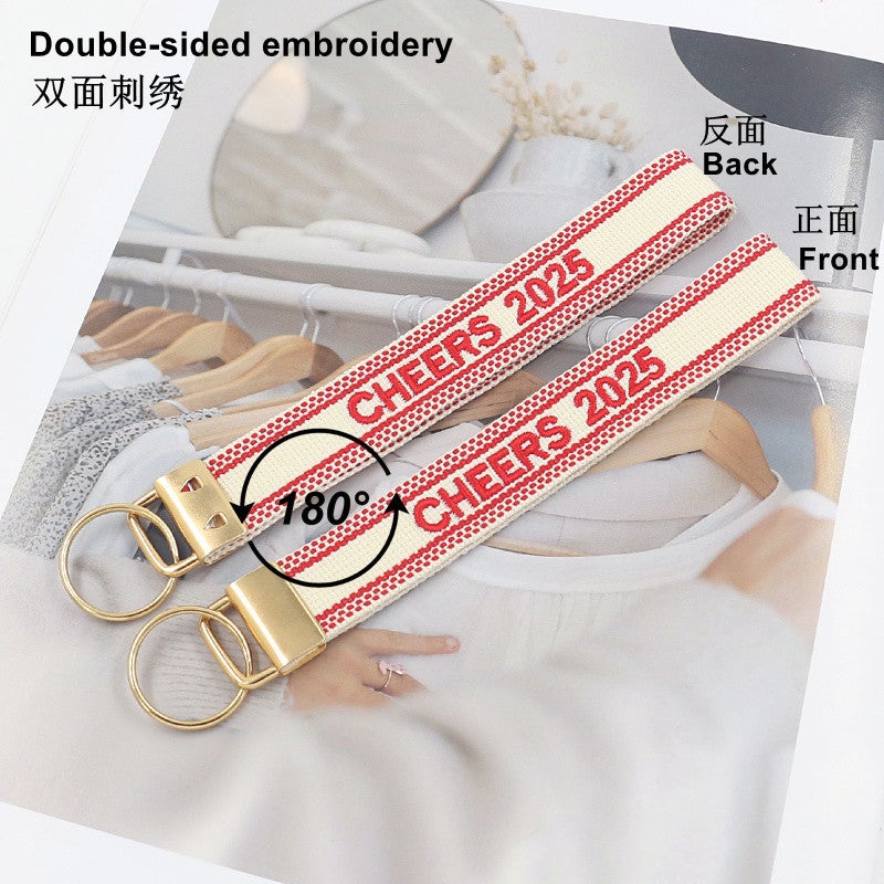 Accessories 2025 Creative Jacquard Webbing Embroidered Letters Key Ring Buckle Mobile Phone Bag Pendant Gift - Image 5