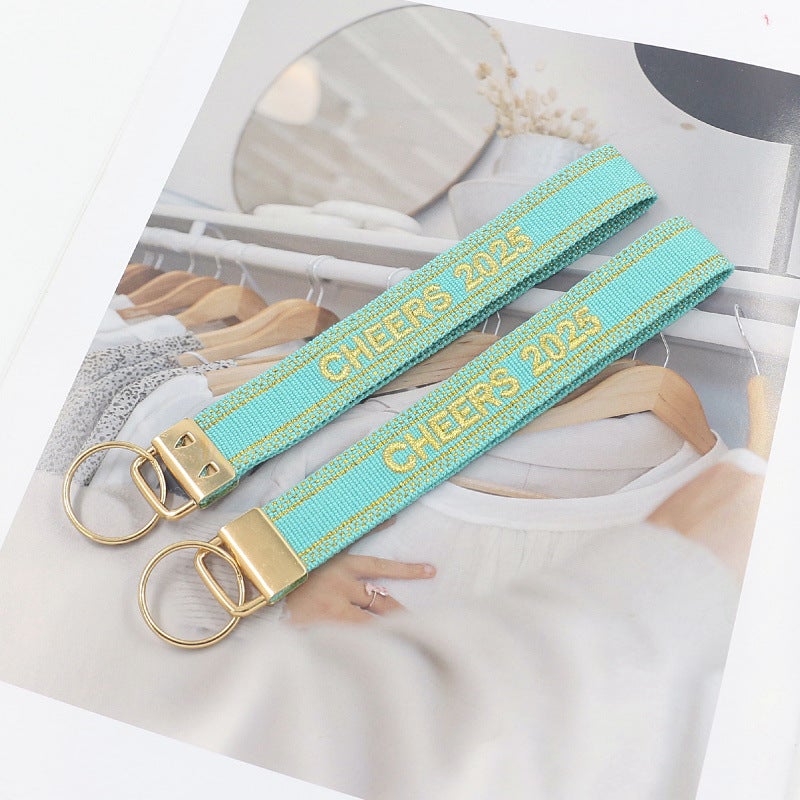 Accessories 2025 Creative Jacquard Webbing Embroidered Letters Key Ring Buckle Mobile Phone Bag Pendant Gift - Image 1