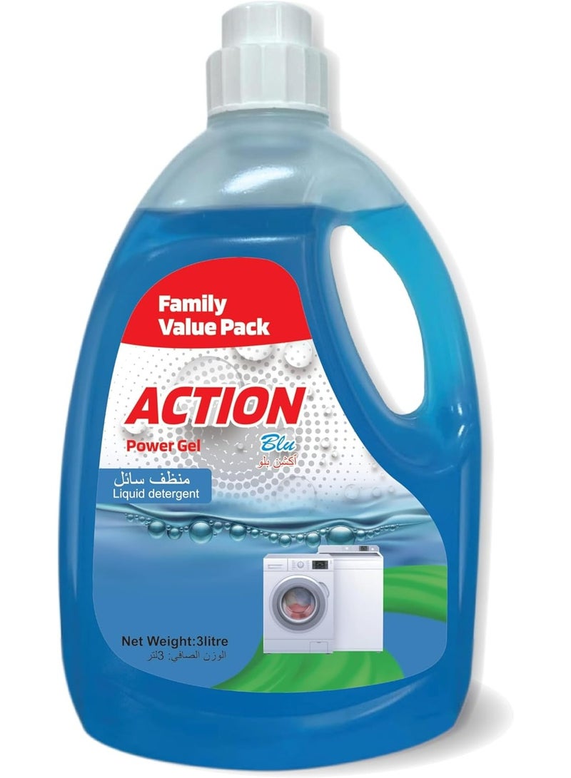 أكشن منظف ​​سائل باور جل عبوة اقتصادية عائلية 3 لتر أزرق - Image 1