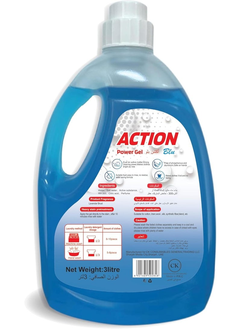 أكشن منظف ​​سائل باور جل عبوة اقتصادية عائلية 3 لتر أزرق - Image 2