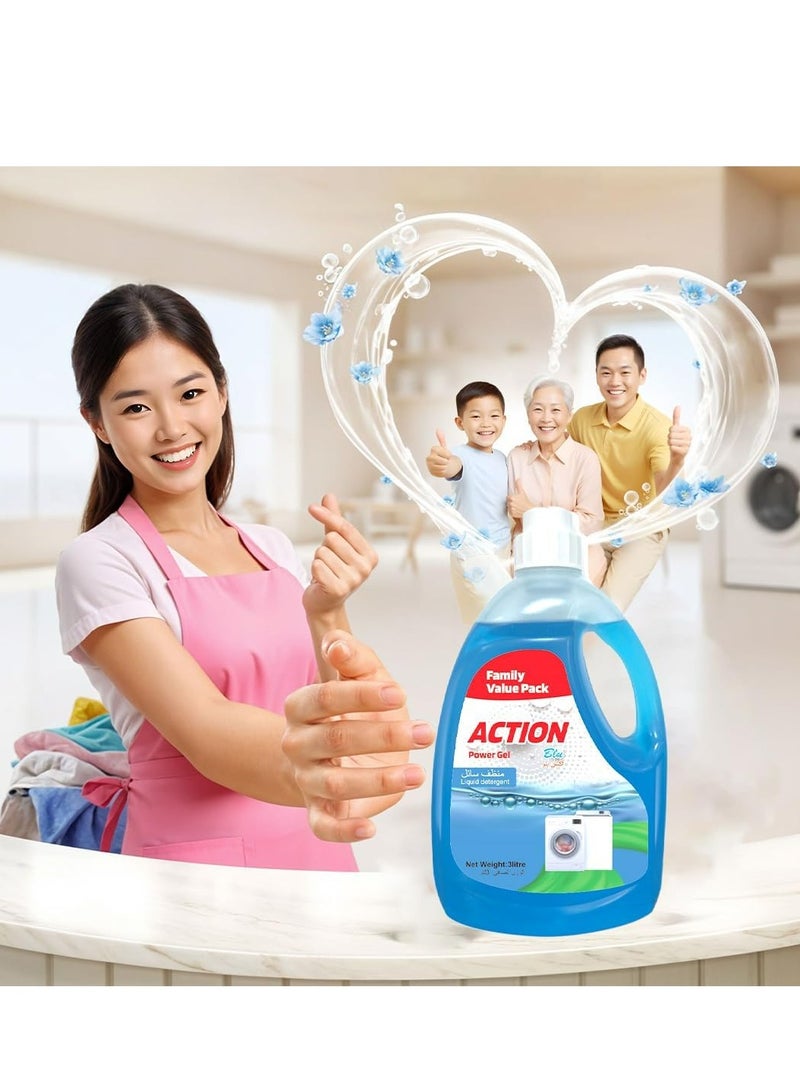 أكشن منظف ​​سائل باور جل عبوة اقتصادية عائلية 3 لتر أزرق - Image 3