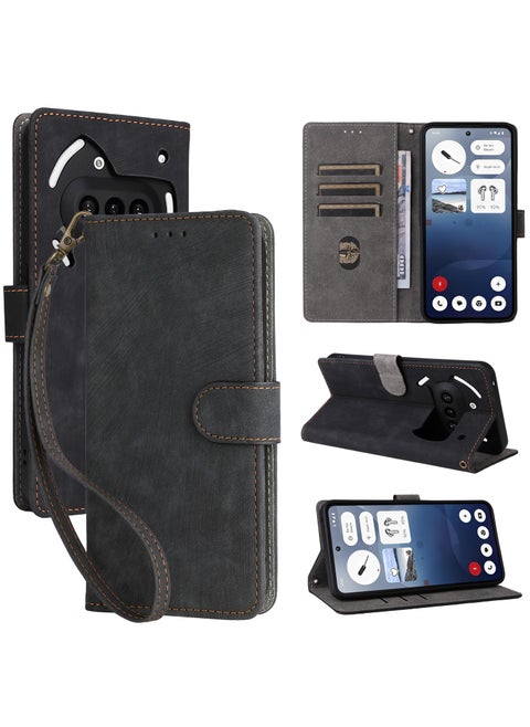 For Nothing Phone 3a  Flip Cover with Hand Strap, PU Leather Full Body Protection Shockproof Flip Mobile Cover, RFID Anti-theft Brush Folio Wallet Phone Case
