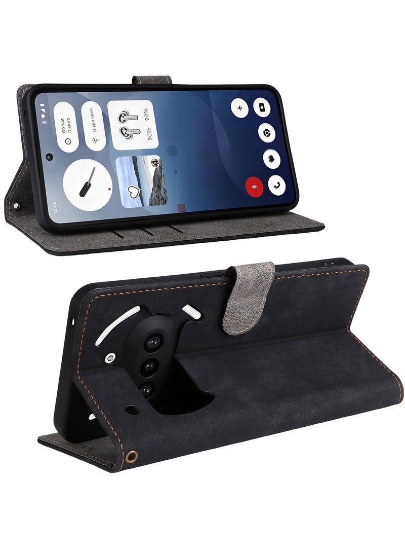 غطاء فليب لهاتف Nothing Phone 3a مع حزام يد، غطاء هاتف قابل للطي من جلد PU يوفر حماية كاملة ومقاوم للصدمات، محفظة فوليوم بفرشاة مضادة للسرقة بتقنية RFID - Image 2