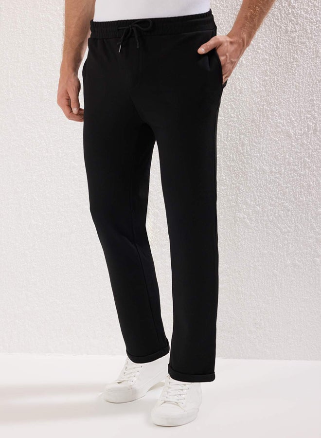 trendyol Black Regular Fit Knitted Flexible Comfortable Waist Tie Elastic Double Leg Pants - Image 1