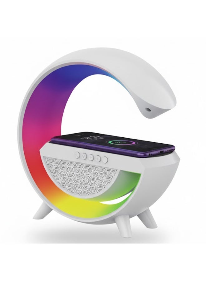 3 in 1 Wireless Charging Speaker BT2301 , RGB Light Table Lamp with Bluetooth Speaker, Wireless Charging Pad, FM Radio, AUX/USB Inputs & MicroSD Support , Perfect for Home, Office & Aesthetic Room Décor - Image 1