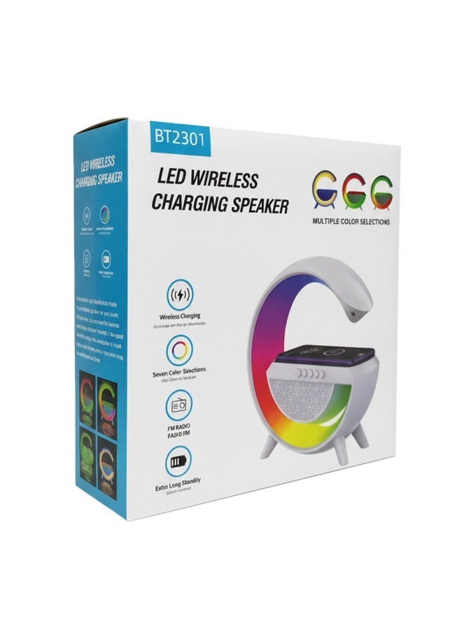 3 in 1 Wireless Charging Speaker BT2301 , RGB Light Table Lamp with Bluetooth Speaker, Wireless Charging Pad, FM Radio, AUX/USB Inputs & MicroSD Support , Perfect for Home, Office & Aesthetic Room Décor - Image 5