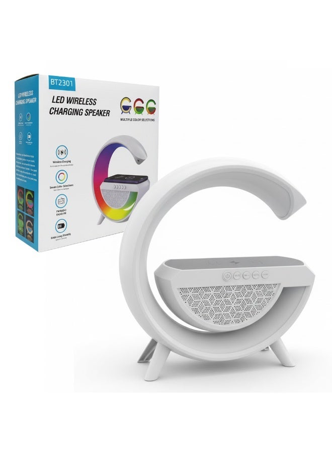 3 in 1 Wireless Charging Speaker BT2301 , RGB Light Table Lamp with Bluetooth Speaker, Wireless Charging Pad, FM Radio, AUX/USB Inputs & MicroSD Support , Perfect for Home, Office & Aesthetic Room Décor - Image 2