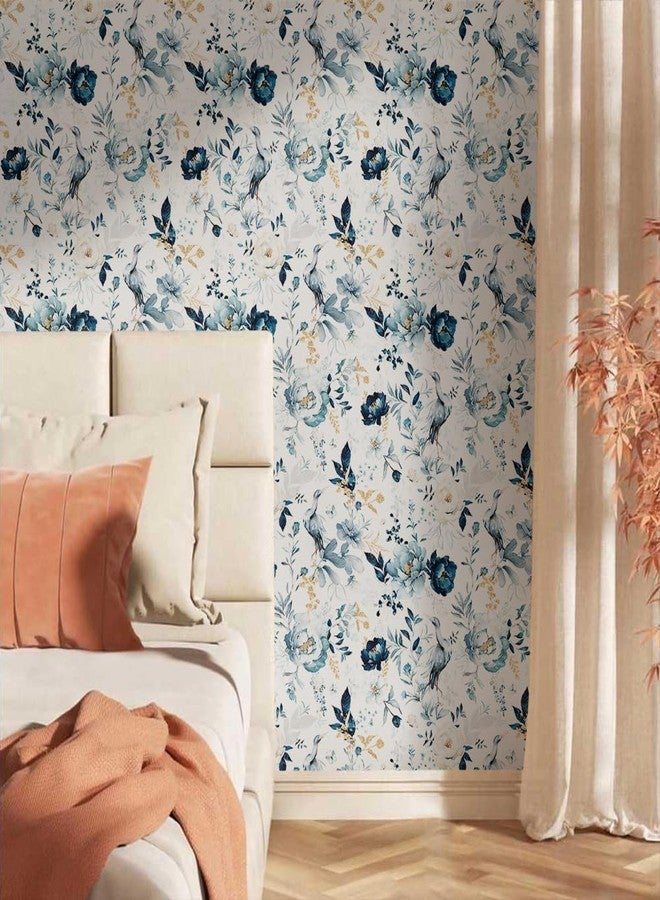 MuralPeel ورق جدران MuralPeel بتصميم زهور الفاوانيا العتيقة باللونين الأبيض والأزرق، سهل اللصق والإزالة، مناسب لغرف النوم والخزائن، ومناسب للمستأجرين. - Image 2