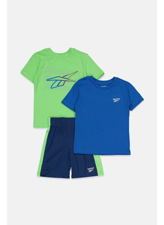 Toddlers Boy 3 Pieces Logo Print Short Sleeve T-Shirt And Short Set, Green