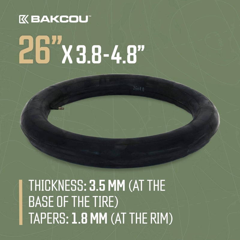Bakcou - 26x4 Heavy-Duty Fat Tire Tube - Military-Grade Butyl Rubber, Schrader Valve, 3.5mm Thickness - Compatible with Electric & Mountain Bikes - Image 2
