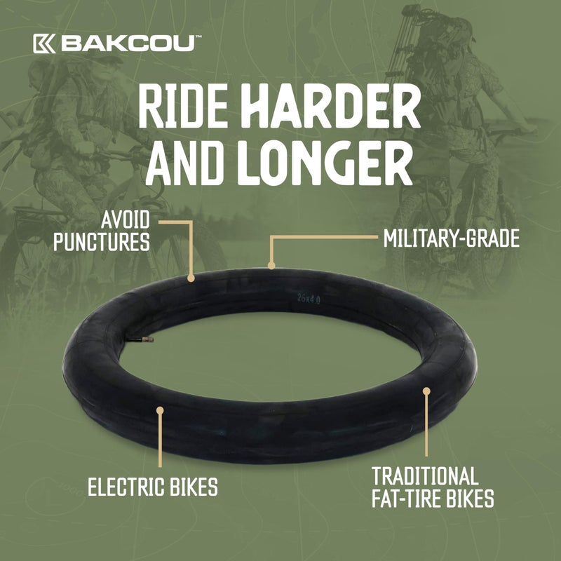Bakcou - 26x4 Heavy-Duty Fat Tire Tube - Military-Grade Butyl Rubber, Schrader Valve, 3.5mm Thickness - Compatible with Electric & Mountain Bikes - Image 5