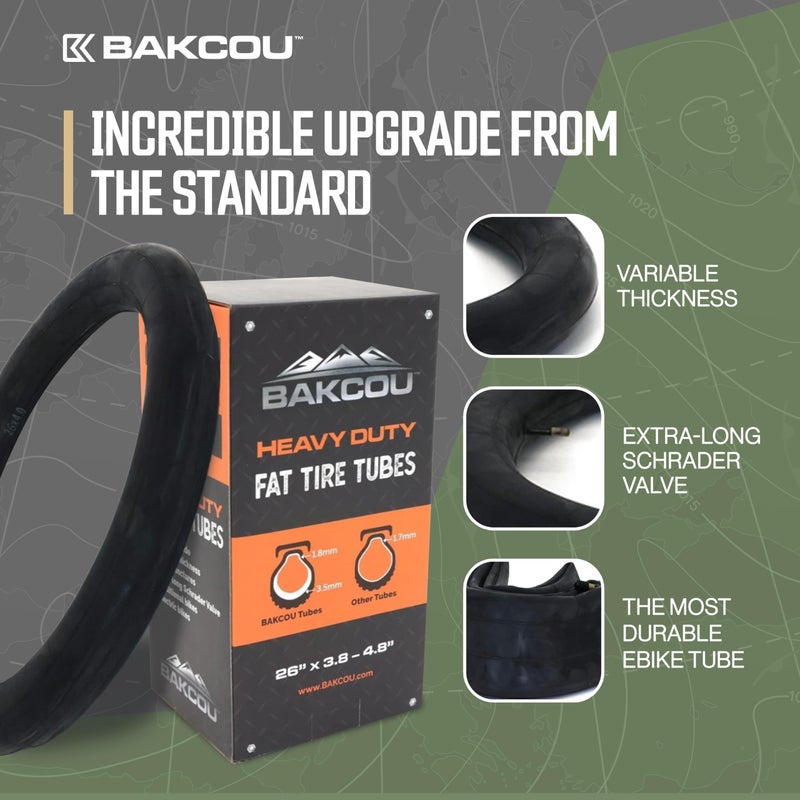 Bakcou - 26x4 Heavy-Duty Fat Tire Tube - Military-Grade Butyl Rubber, Schrader Valve, 3.5mm Thickness - Compatible with Electric & Mountain Bikes - Image 4