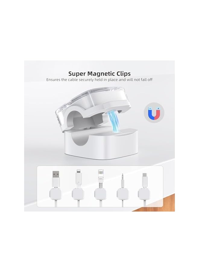 Green Tiger Cord Organizer, Magnetic Cable Clips Under Desk Cable Management, Strong Adhesive Wire Holder Keeper for Office, Home, Kitchen Appliances, Bedroom, Car Wall Nightstand (Crystal White, 6 Pack) - Image 3