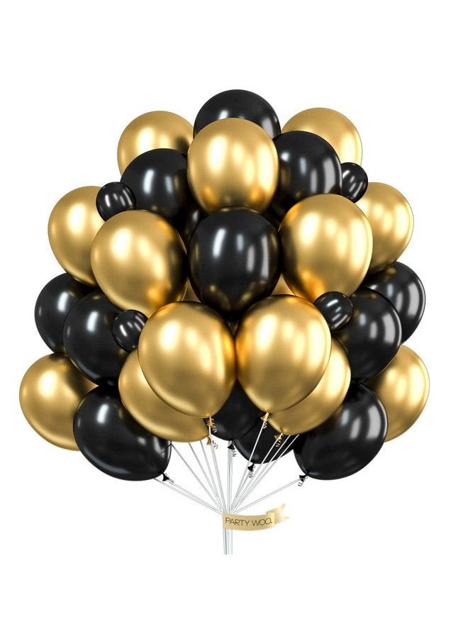 PartyWoo Gold And Black Balloons 60 Pcs Of Black Balloons Gold Metallic Balloons For Black Gold Party Decorations Hip Hop Party Decorations Hollywood Party Decorations Disco Party Decorations  - Image 1