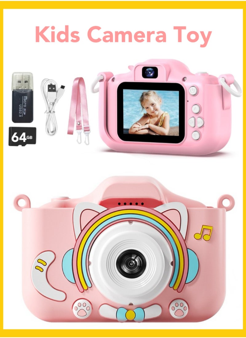 Oasis Casa Kids Camera Toy for Girls, 64GB Rechargeable Kids Toy Digital Camera Gift for 6+ Year Old Kids Girls Toddlers, Photos Selfies 1080P Videos Stickers MP3 Timer Multi Functions, Pink  - Image 1
