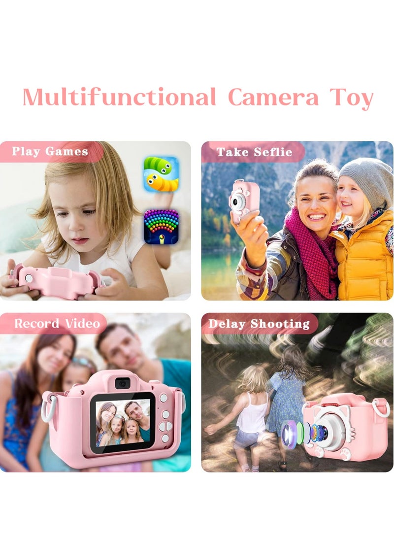 Oasis Casa Kids Camera Toy for Girls, 64GB Rechargeable Kids Toy Digital Camera Gift for 6+ Year Old Kids Girls Toddlers, Photos Selfies 1080P Videos Stickers MP3 Timer Multi Functions, Pink  - Image 2