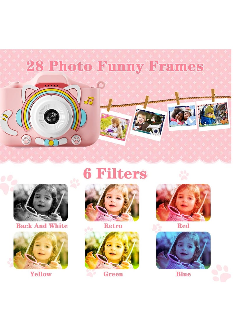 Oasis Casa Kids Camera Toy for Girls, 64GB Rechargeable Kids Toy Digital Camera Gift for 6+ Year Old Kids Girls Toddlers, Photos Selfies 1080P Videos Stickers MP3 Timer Multi Functions, Pink  - Image 3