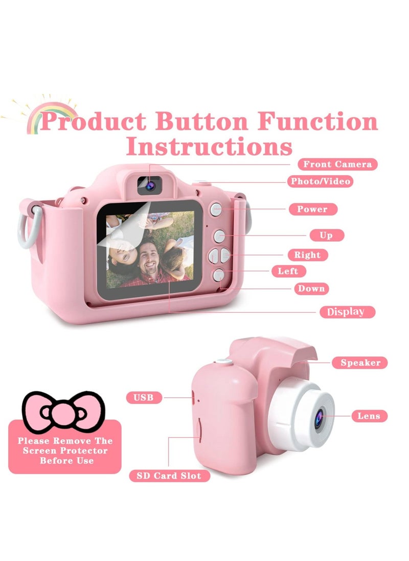 Oasis Casa Kids Camera Toy for Girls, 64GB Rechargeable Kids Toy Digital Camera Gift for 6+ Year Old Kids Girls Toddlers, Photos Selfies 1080P Videos Stickers MP3 Timer Multi Functions, Pink  - Image 5