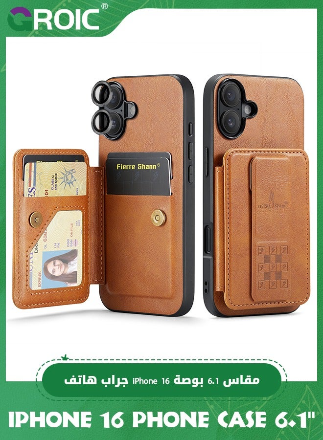 GROIC حافظة تصميم لهاتف آيفون 16 بحجم 6.1 بوصة مع فيلم حماية عدسة الكاميرا، حافظة محفظة قابلة للطي مع حامل، مغناطيسية مغسافة، فتحات لحامل البطاقة حماية كاملة - Image 1