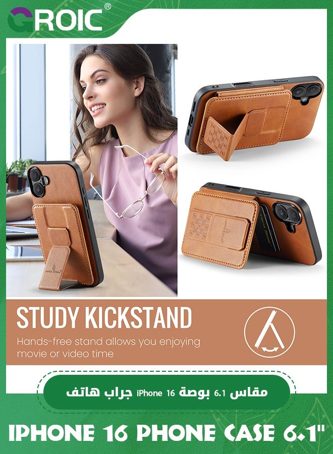 GROIC حافظة تصميم لهاتف آيفون 16 بحجم 6.1 بوصة مع فيلم حماية عدسة الكاميرا، حافظة محفظة قابلة للطي مع حامل، مغناطيسية مغسافة، فتحات لحامل البطاقة حماية كاملة - Image 4