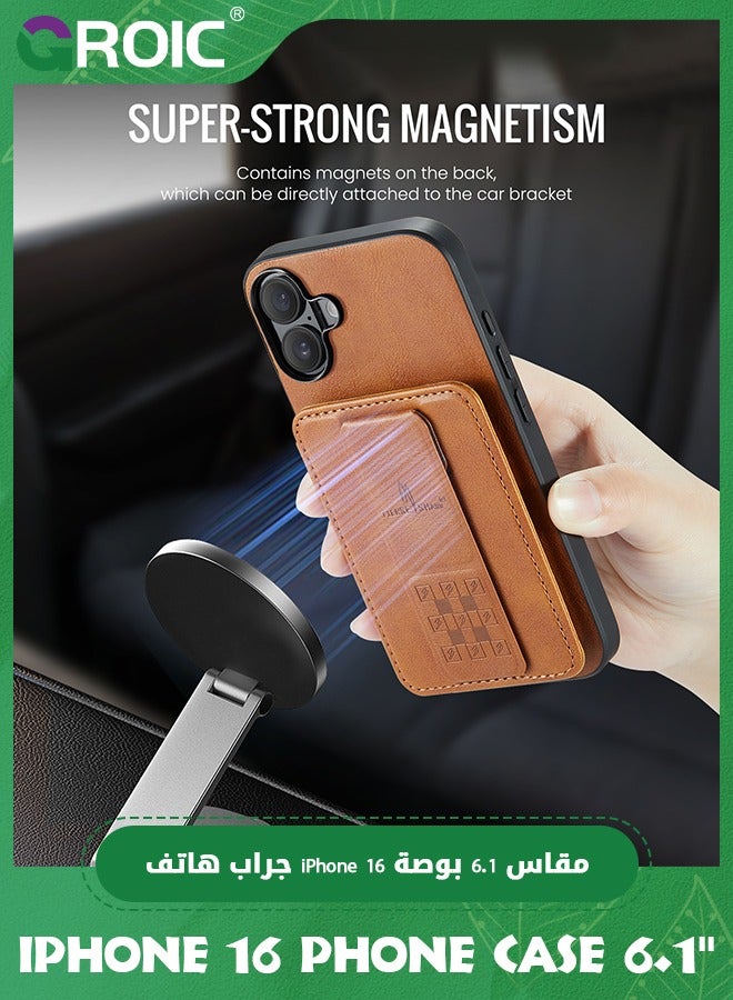 GROIC حافظة تصميم لهاتف آيفون 16 بحجم 6.1 بوصة مع فيلم حماية عدسة الكاميرا، حافظة محفظة قابلة للطي مع حامل، مغناطيسية مغسافة، فتحات لحامل البطاقة حماية كاملة - Image 5