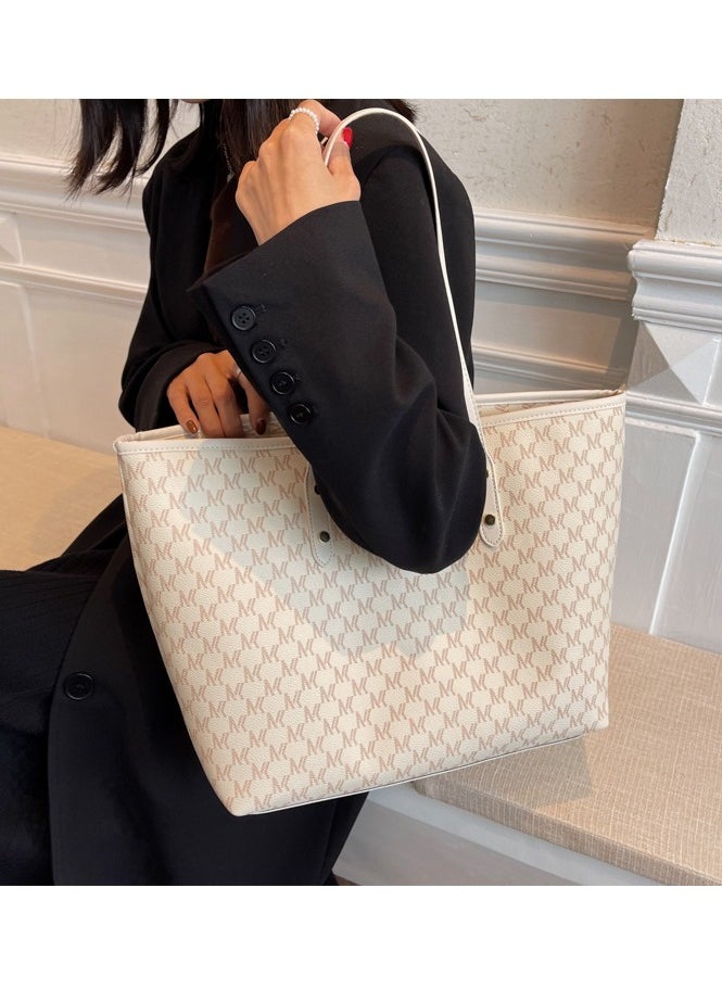 Generic Women's One Shoulder Tote Bag Imitation Leather Handbag Large Capacity Crossbody Bag Fashion Travel One Shoulder Bag Suitable for Girls College Students (Off White)  - Image 1