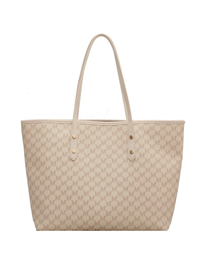 Generic Women's One Shoulder Tote Bag Imitation Leather Handbag Large Capacity Crossbody Bag Fashion Travel One Shoulder Bag Suitable for Girls College Students (Off White)  - Image 3
